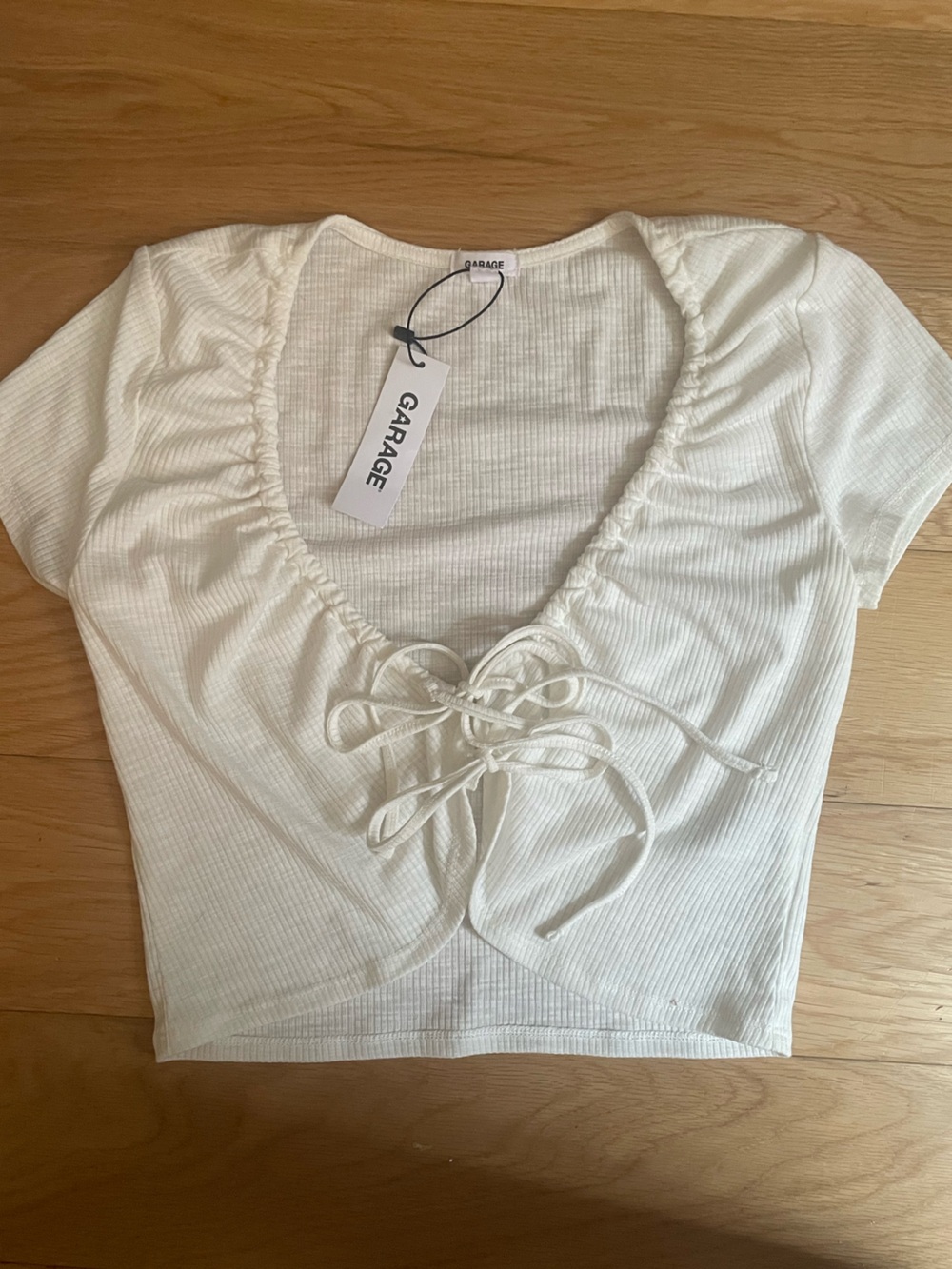 Brand new Garage White Ribbed Tie-Crop Top